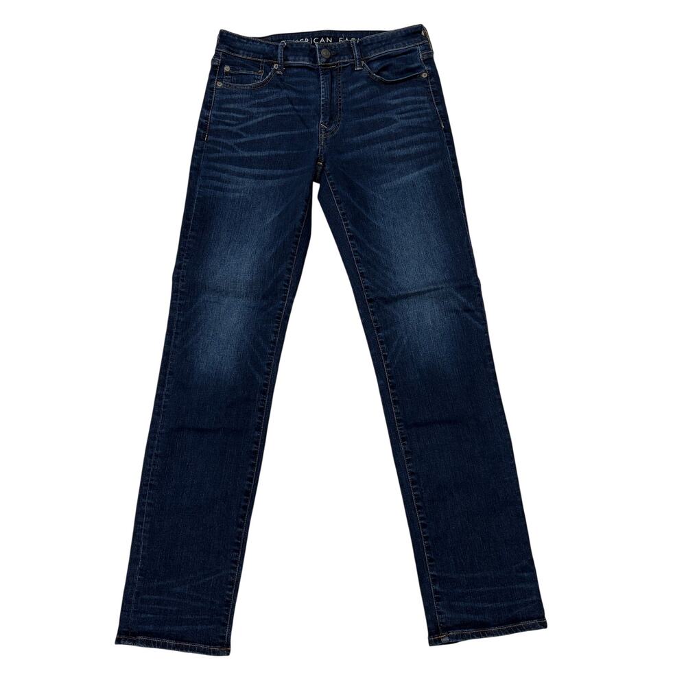 American Eagle Jeans Mens Size 30x34 Blue Original Straight Distressed Stretch